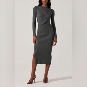 43. Astr the label Long Sleeve Sweater Gray Ribbed Knit Dress